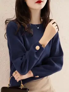 StyleCast Women Solid Round Neck Pullover