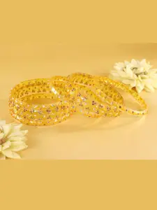 LAVAZZA Set Of 6 Zircon Diamond & Beads Work Glass Bangles