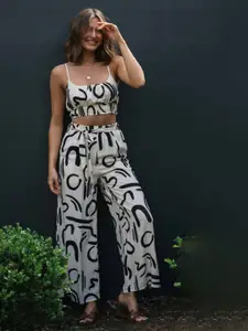 StyleCast Off White Shoulder Straps Printed Top With Palazzo Co-Ords Set