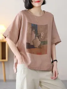 StyleCast Women Graphic Printed Round Neck Cotton Top