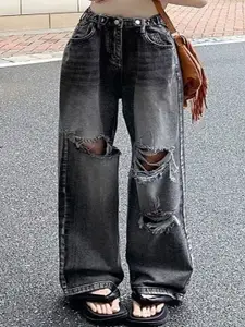 StyleCast Women Straight Fit High-Rise Light Fade Highly Distressed Jeans