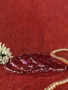 LAVAZZA Set Of 4 Zircon Diamond & Beads Work Glass Bangles