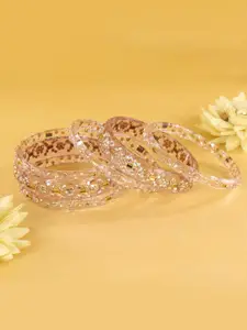 LAVAZZA Set Of 6 Zircon Diamond & Beads Work Glass Bangles