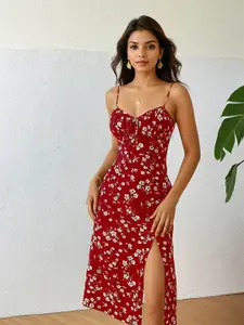 AAHWAN Women Floral Print A-Line Midi Dress