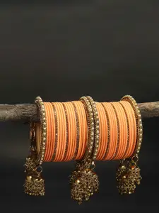 RIJOLI Set Of 42 Gold-Plated Latkan Zircon Studded Bangles