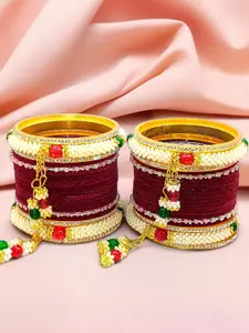 BeautyTrends Set Of 32 Gold-Plated AD Studded Latkan Chuda Bangle