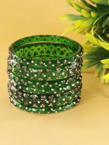LAVAZZA Set Of 6 Zircon Diamond & Beads Work Glass Bangles