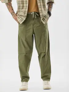 Snitch Men Olive Mid-Rise Relaxed Fit Trouser
