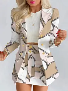 KPOP Printed Long Sleeves Blazer with Shorts Co-Ords