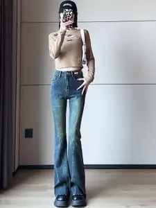 StyleCast x Revolte Women Flared Slash Knee Jeans