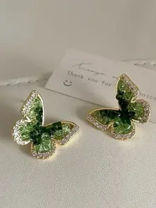 SUBHAGALANKAR Gold-Plated Rhinestone Studded Animal Shaped Studs