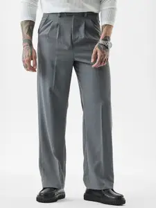Snitch Men Grey Mid-Rise Relaxed Fit Trouser