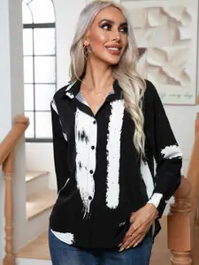 StyleCast Black Abstract Printed Spread Collar Casual Shirt