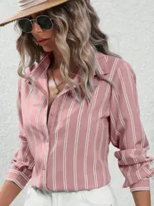 StyleCast Women Striped Shirt Collar Long Sleeves Shirt Style Top