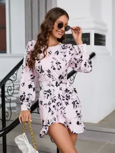 StyleCast Floral Print Puff Sleeve Fit & Flare Dress