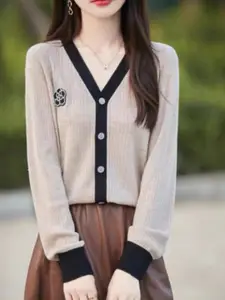 StyleCast Women Self Design Cardigan Acrylic Winter Sweater