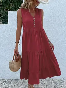 StyleCast Maroon V-Neck Maxi Dress