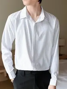 StyleCast Men Spread Collar Vertical Striped Formal Shirt
