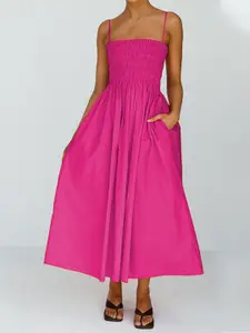StyleCast x Revolte Fuchsia Off-Shoulder Linen Fit and Flare Maxi Dress