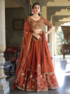 LOOKNBOOK ART Embroidered Ready to Wear Silk Lehenga & Unstitched Blouse With Dupatta