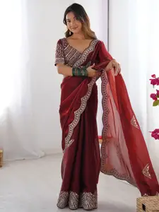 Saree mall Floral Sequinned Embellished Organza Sarees