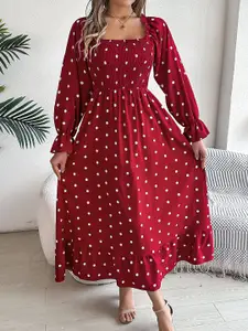 StyleCast x Revolte Women Polka Dot Printed Square Neck Puff Sleeve Fit and Flare Dress