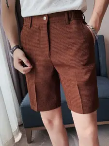 StyleCast Men Brown Checked Mid-Rise Corduroy Chino Shorts