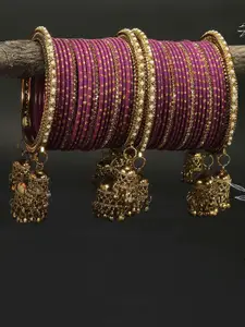RIJOLI Set Of 42 Gold-Plated Zircon Studded Latkan Bangles