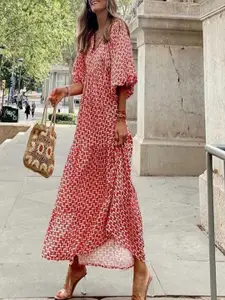 StyleCast Printed Puff Sleeves A-line Maxi Dress