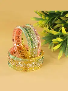 LAVAZZA Set Of 6 Zircon Diamond & Beads Work Glass Bangles