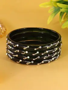 LAVAZZA Set Of 4 Zircon Diamond & Beads Work Glass Bangles