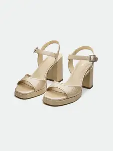 Oroh Women Leather Party Block Sandals with Buckles