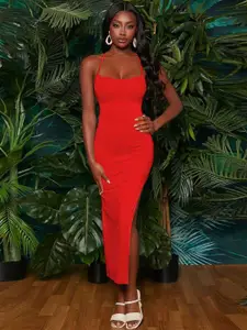 StyleCast Solid Georgette Bodycon Maxi Dress