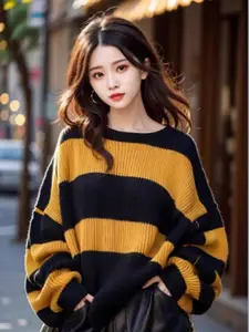 StyleCast Women Colourblocked Long Sleeves Round Neck Pullover Sweaters