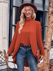 StyleCast Textured High Neck Puff Sleeves Casual Tank Top