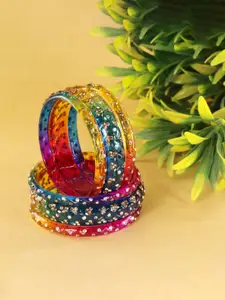 LAVAZZA Set Of 6 Zircon Diamond & Beads Work Glass Bangles