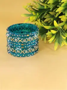 LAVAZZA Set Of 6 Zircon Diamond & Beads Work Glass Bangles