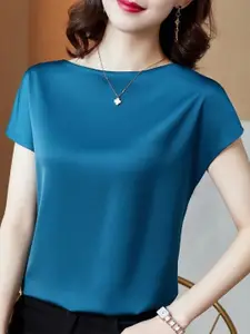 StyleCast Blue Boat Neck Short Sleeves Casual Top