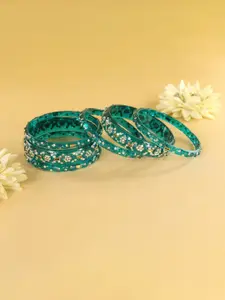 LAVAZZA Set Of 6 Zircon Diamond & Beads Work Glass Bangles