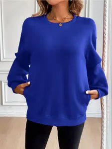 StyleCast x Revolte Women Solid Drop-Shoulder Sleeves Sweatshirts