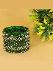 LAVAZZA Set Of 6 Zircon Diamond & Beads Work Glass Bangles