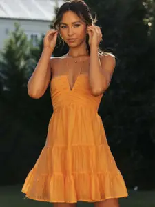 StyleCast Yellow Shoulder Straps Fit & Flare Dress