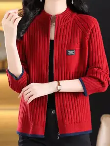 StyleCast Women Mock Collar Cable Knit with Zip Detail Detail