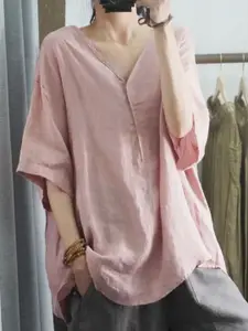 StyleCast Women Solid V-Neck Linen Top