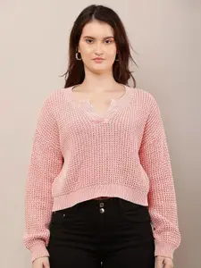 NoBarr Women Self Design Cable Knit Pullover