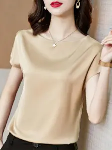 StyleCast Peach Boat Neck Short Sleeves Formal Top