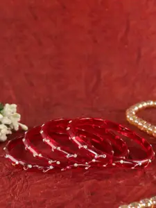 LAVAZZA Set Of 4 Zircon Diamond & Beads Work Glass Bangles