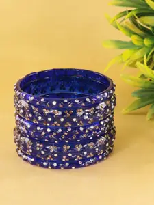 LAVAZZA Set Of 6 Zircon Diamond & Beads Work Glass Bangles