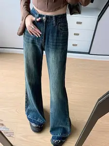 StyleCast Women Flared High-Rise Heavy Fade Denim Jeans