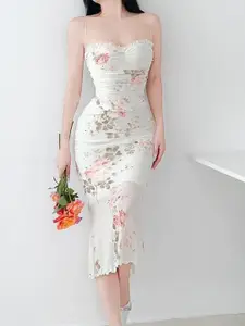 StyleCast x Revolte Floral Print Off-Shoulder Bodycon Midi Dress